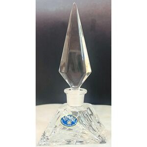 Vtg Bohemia Lead Crystal Parallelogram Perfume Bottle Faceted Glass Stopper 5.75